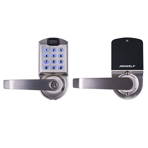 Ardwolf A1 Fingerprint Door Lock, Keyless Biometric Keypad Lock, with Reversible Lever and Automatic Locking, No Drills Needed - Satin Nickel